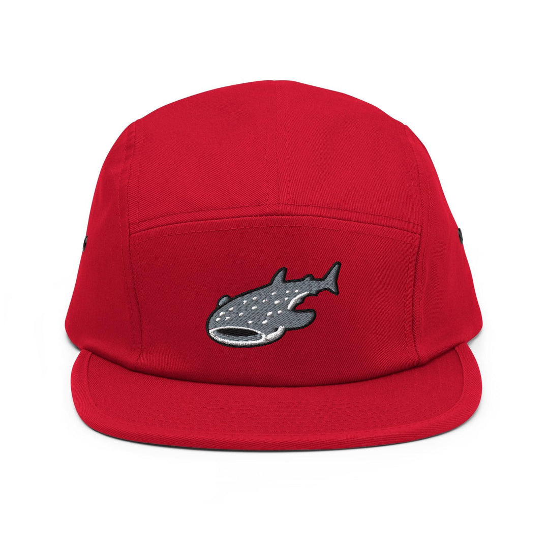 a red hat with a fish embroidered on it