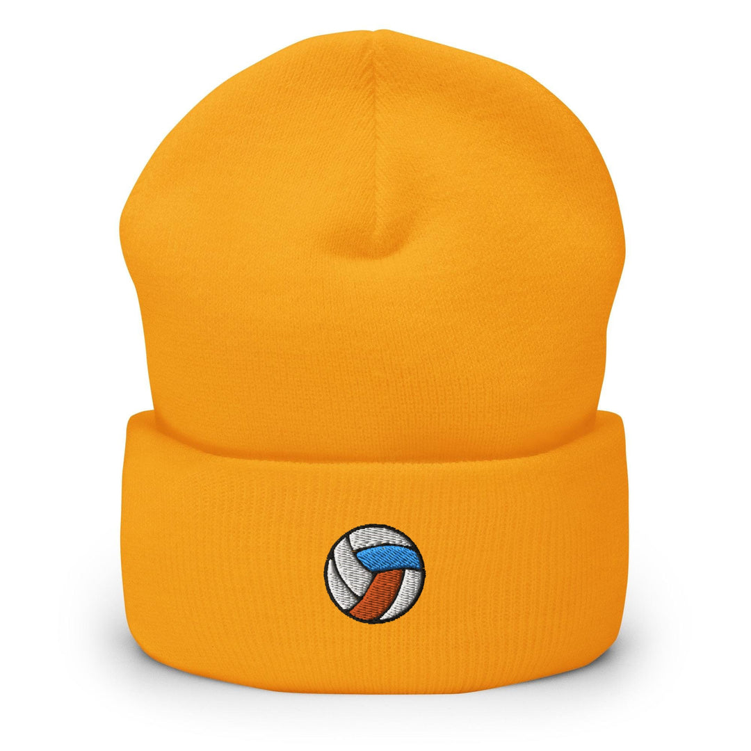 a yellow hat with a volleyball ball on it