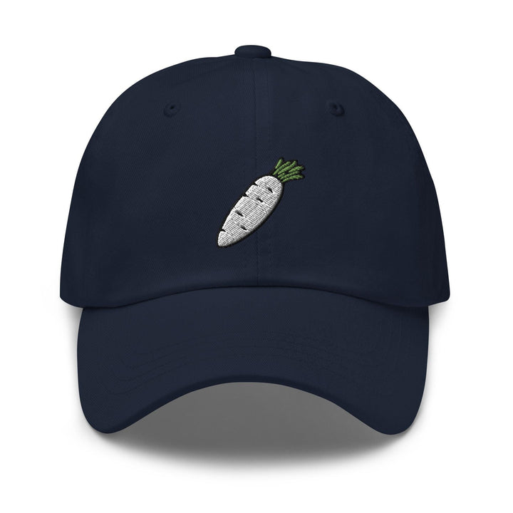 a baseball cap with a picture of a carrot on it