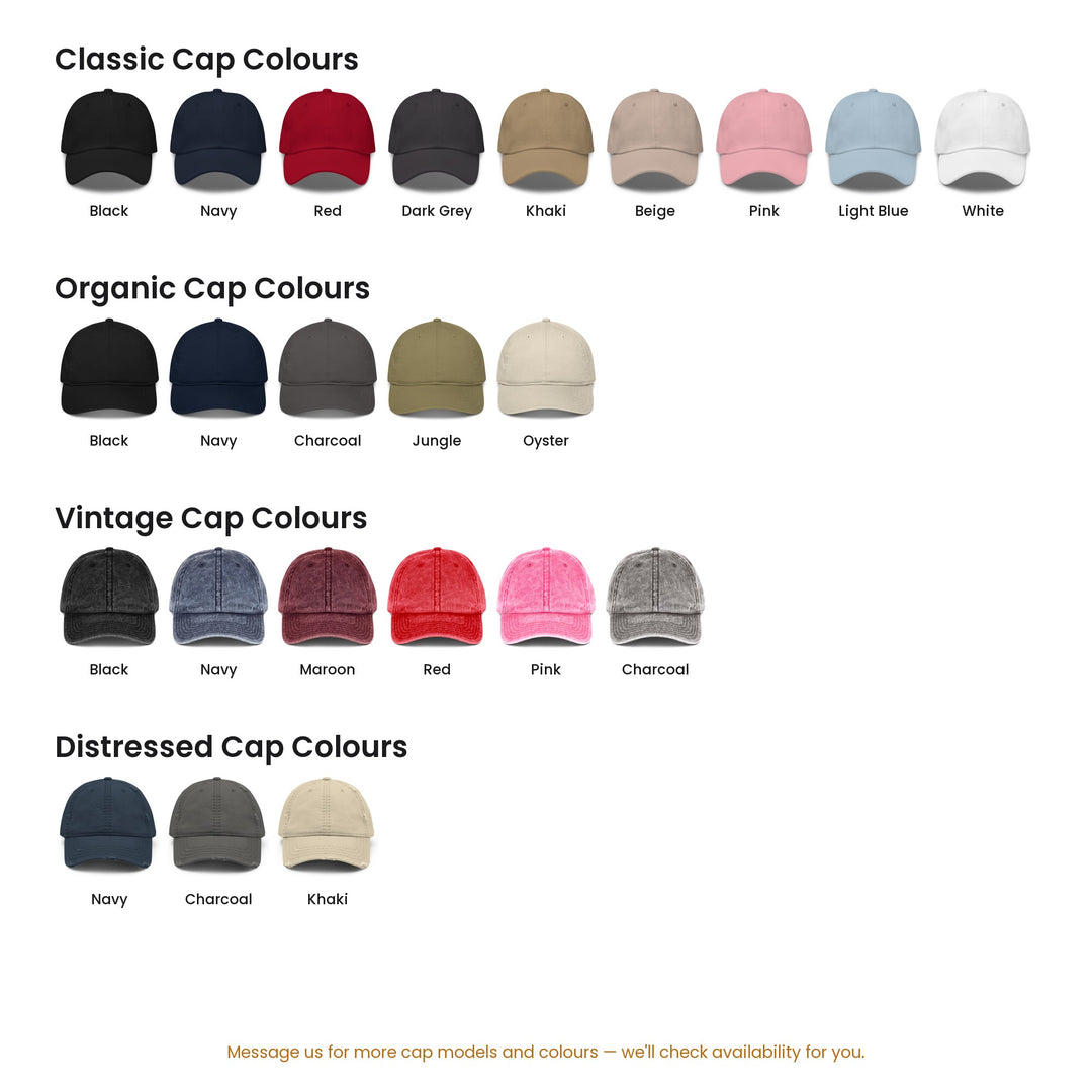 Cap colour chart: Classic, Organic, Vintage and Distressed colours