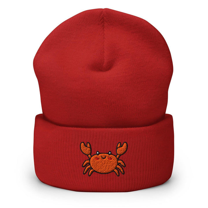 a red hat with a crab embroidered on it