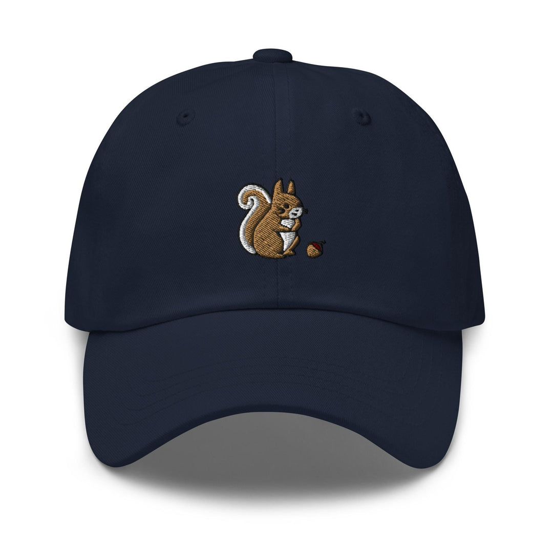 a cap with a squirrel embroidered on it