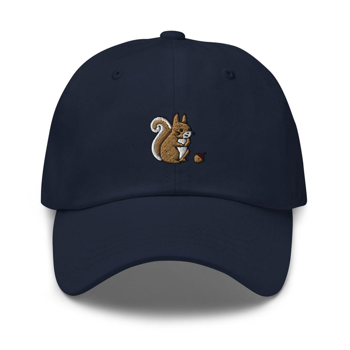 a cap with a squirrel embroidered on it