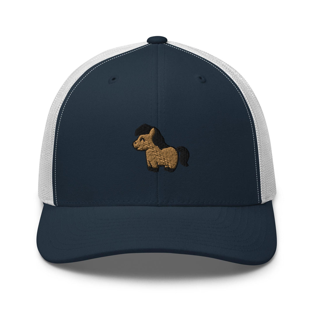 a hat with a horse embroidered on the front