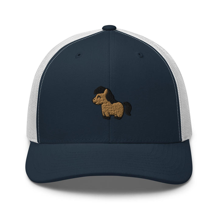 a hat with a horse embroidered on the front