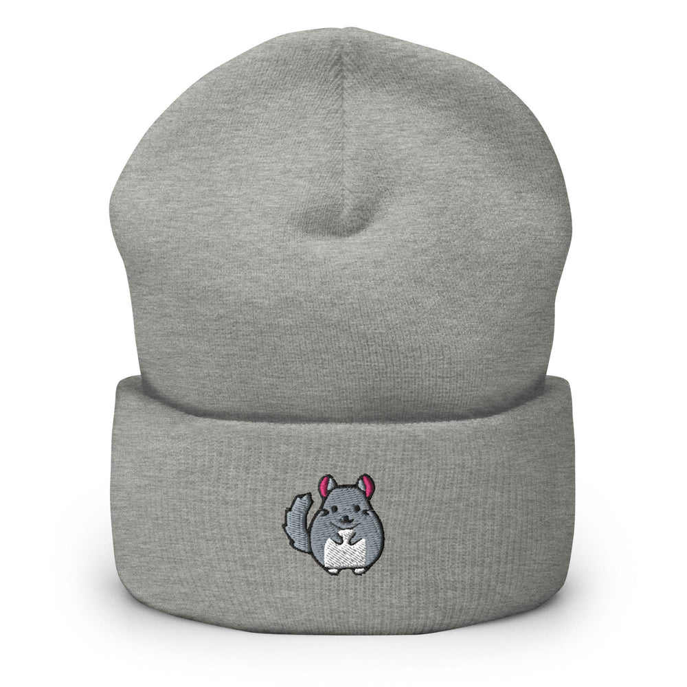 a grey beanie with a cartoon character on it