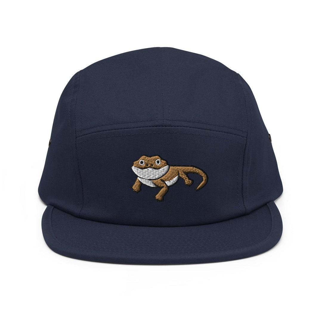 a blue hat with an image of a cat on it