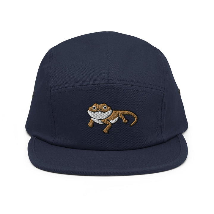 a blue hat with an image of a cat on it
