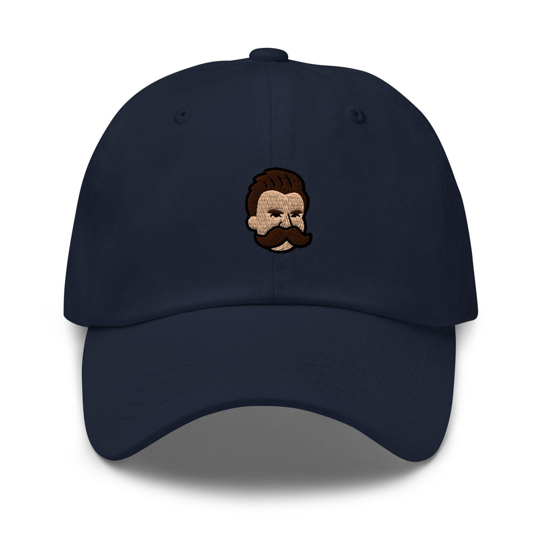a baseball cap with a picture of a man with a beard