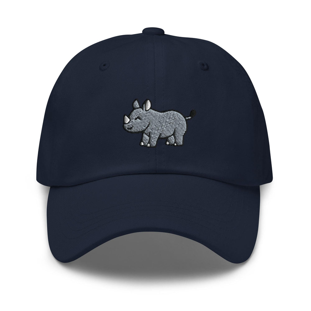 a baseball cap with a rhino embroidered on it