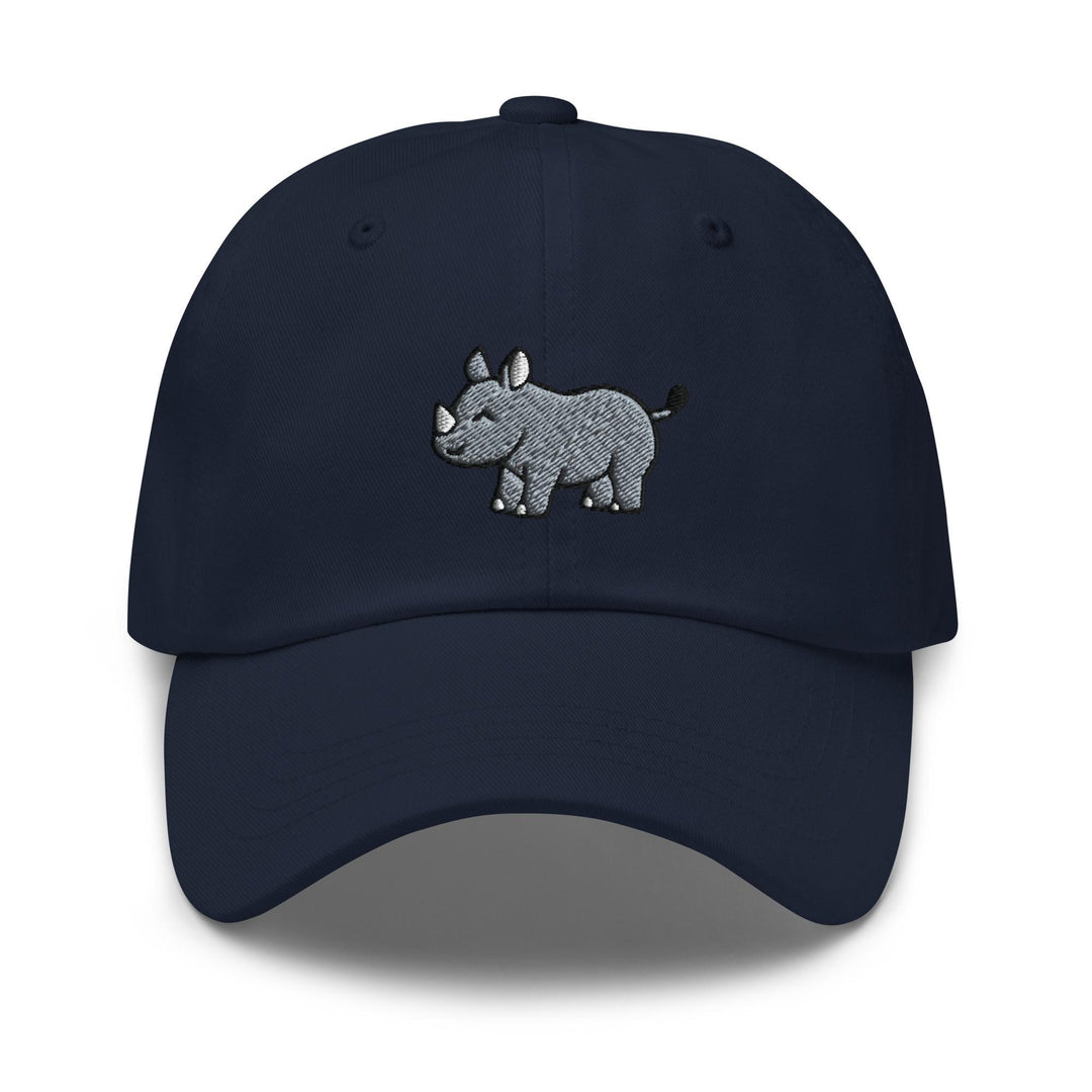a baseball cap with a rhino embroidered on it