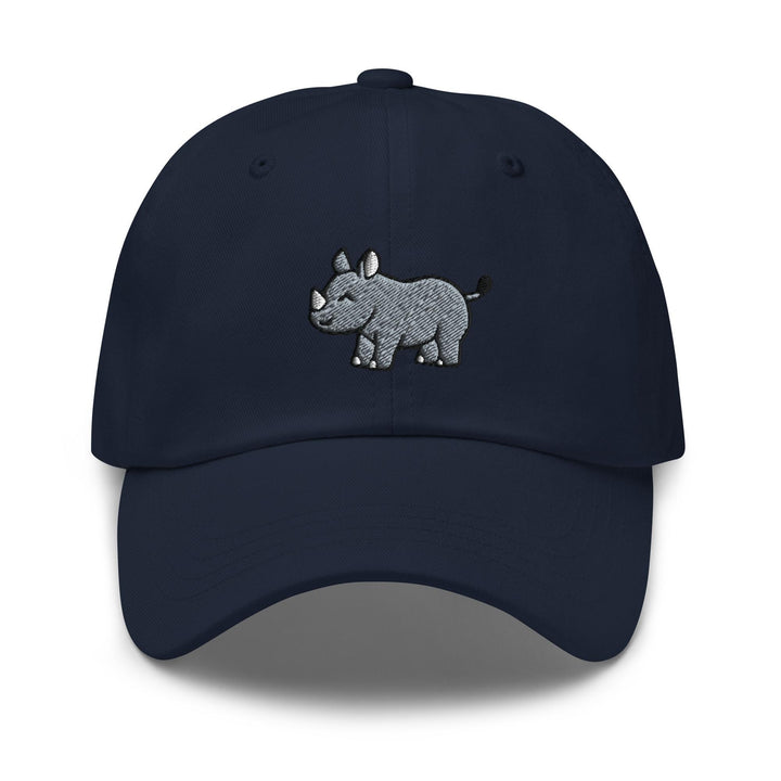 a baseball cap with a rhino embroidered on it