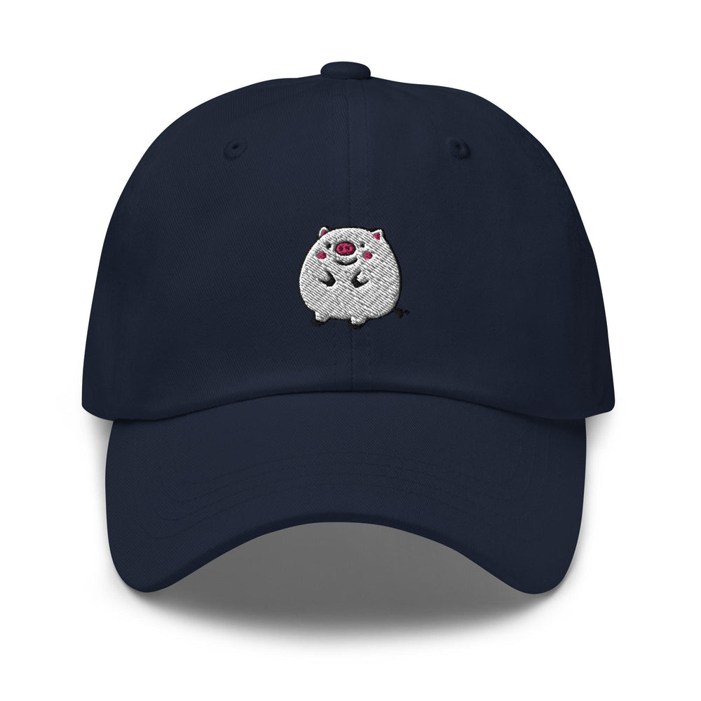 a baseball cap with a white dog on it