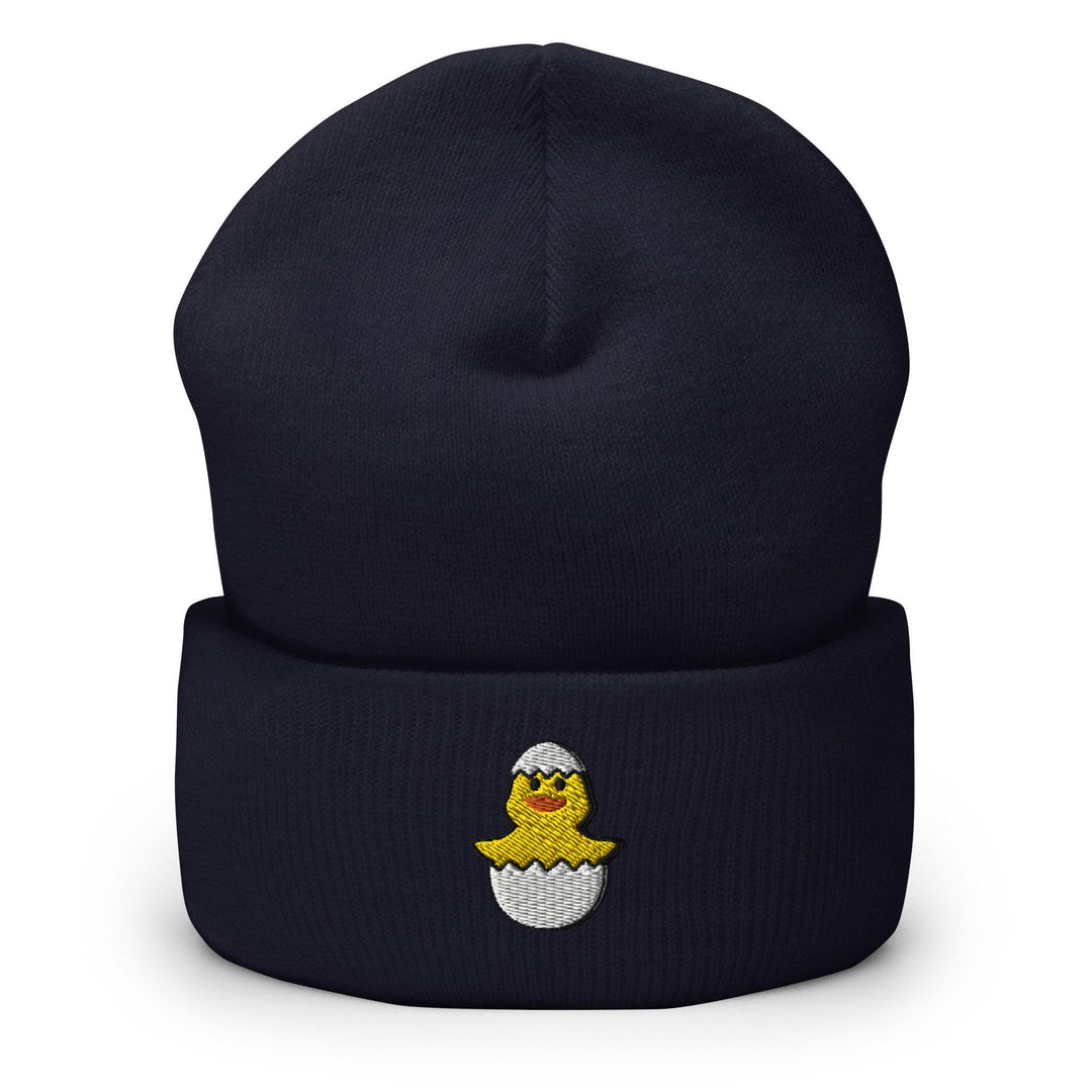 a blue beanie with a yellow star on it