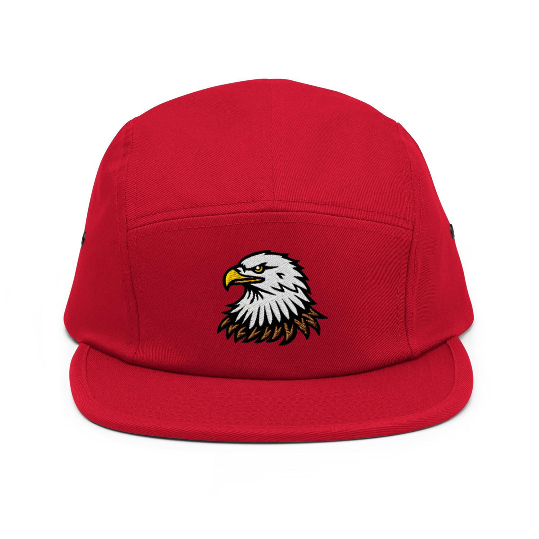 a red hat with an eagle embroidered on it