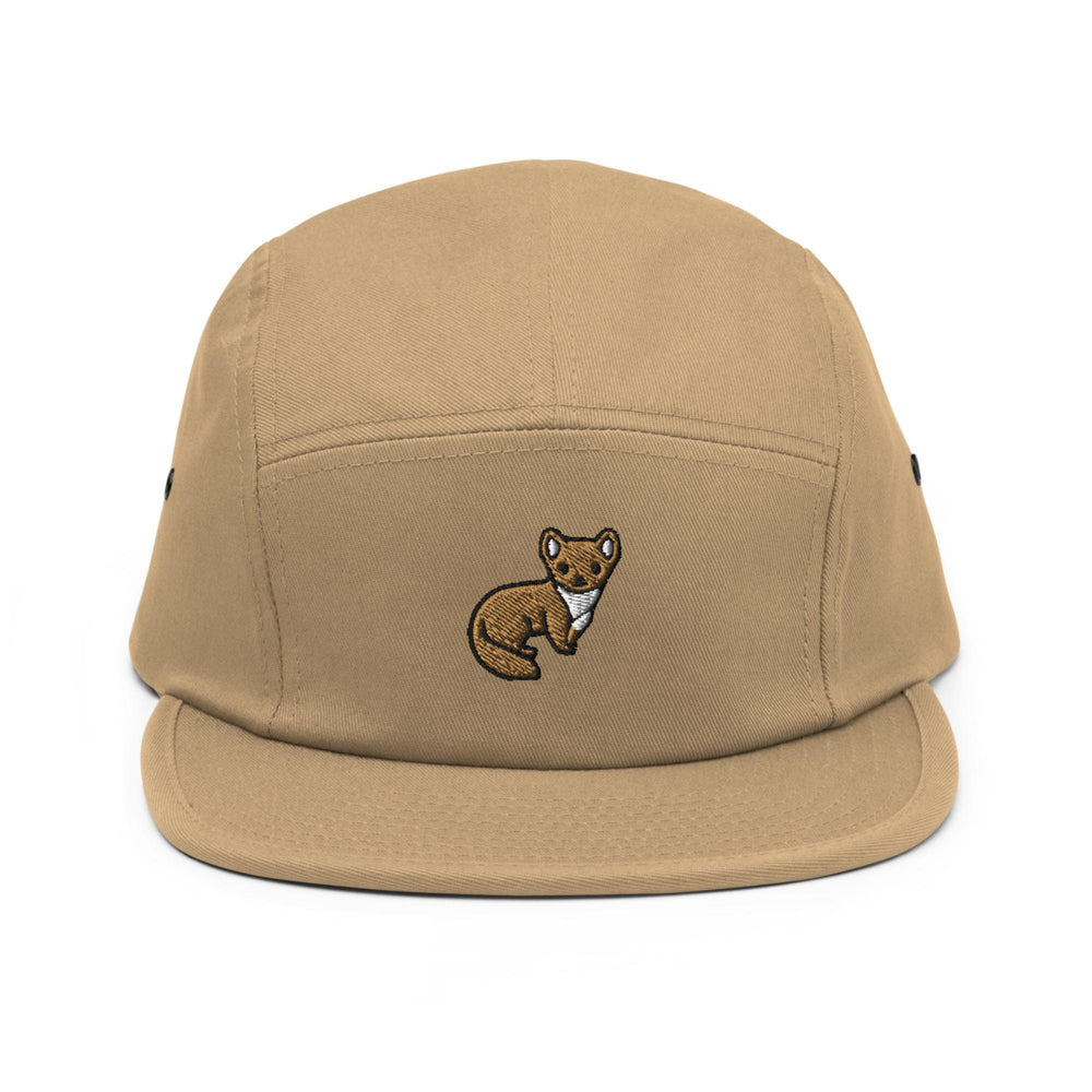 a brown hat with a bear embroidered on it