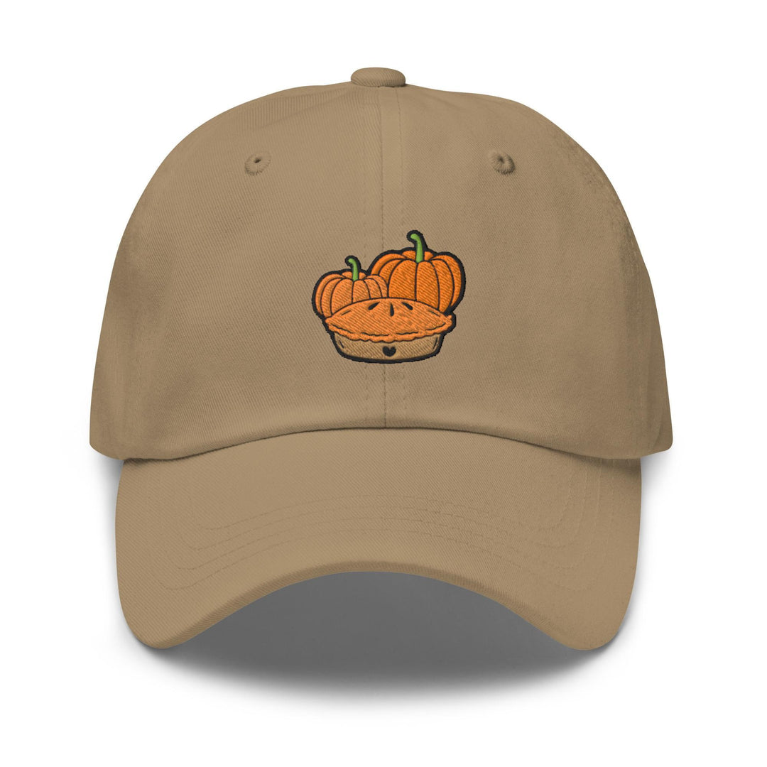 a tan hat with a pumpkin on it