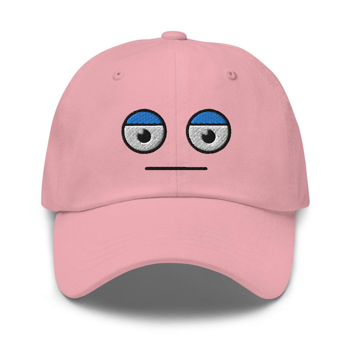 a pink hat with a face drawn on it