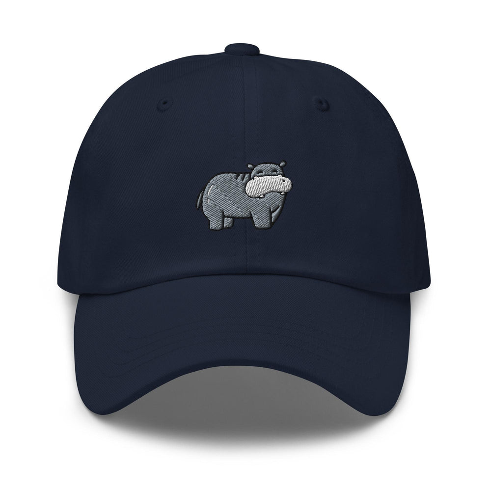 a blue hat with a rhino embroidered on it