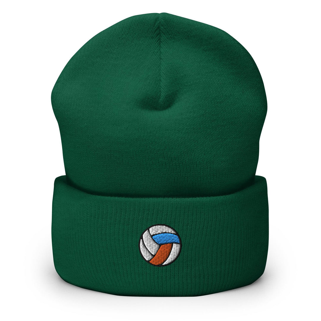 a green hat with a volleyball ball on it