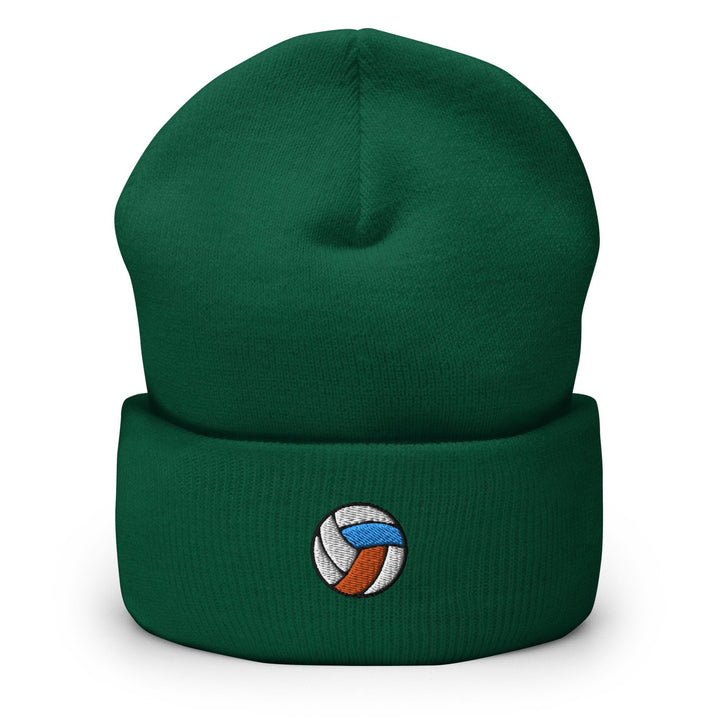 a green hat with a volleyball ball on it