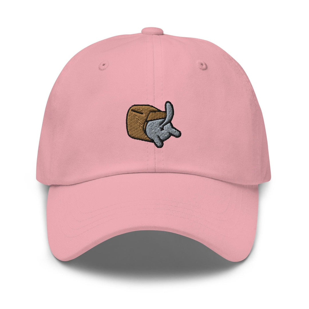 a pink baseball cap with an elephant embroidered on the front