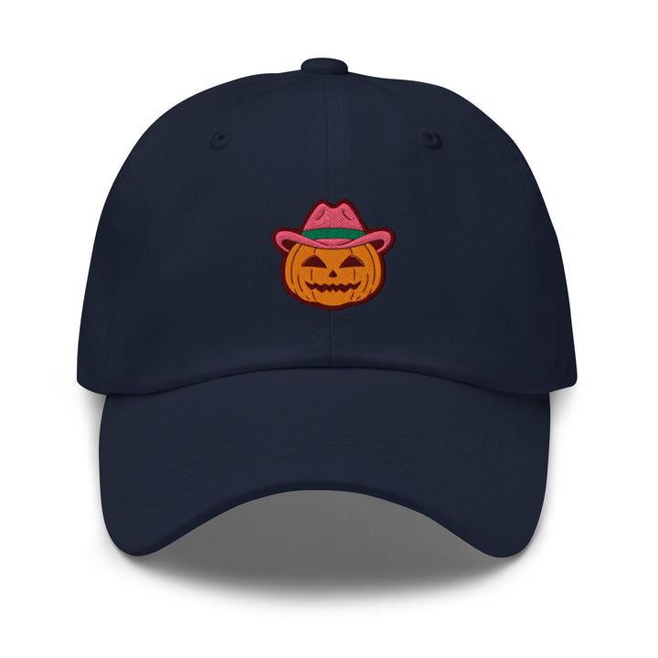 a baseball cap with a pumpkin wearing a hat