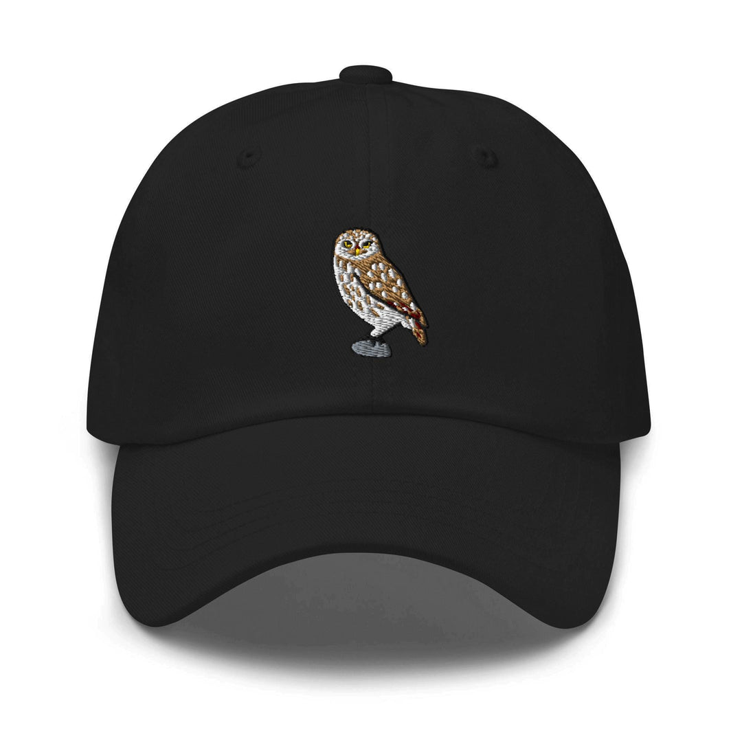 a black hat with an owl embroidered on it
