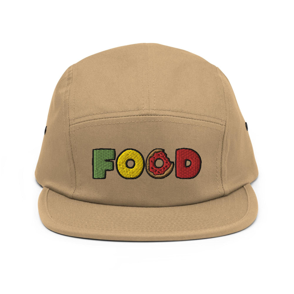 a hat with the word food embroidered on it