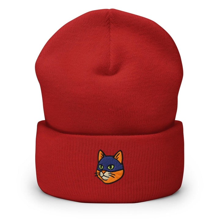 a red hat with a cartoon cat on it