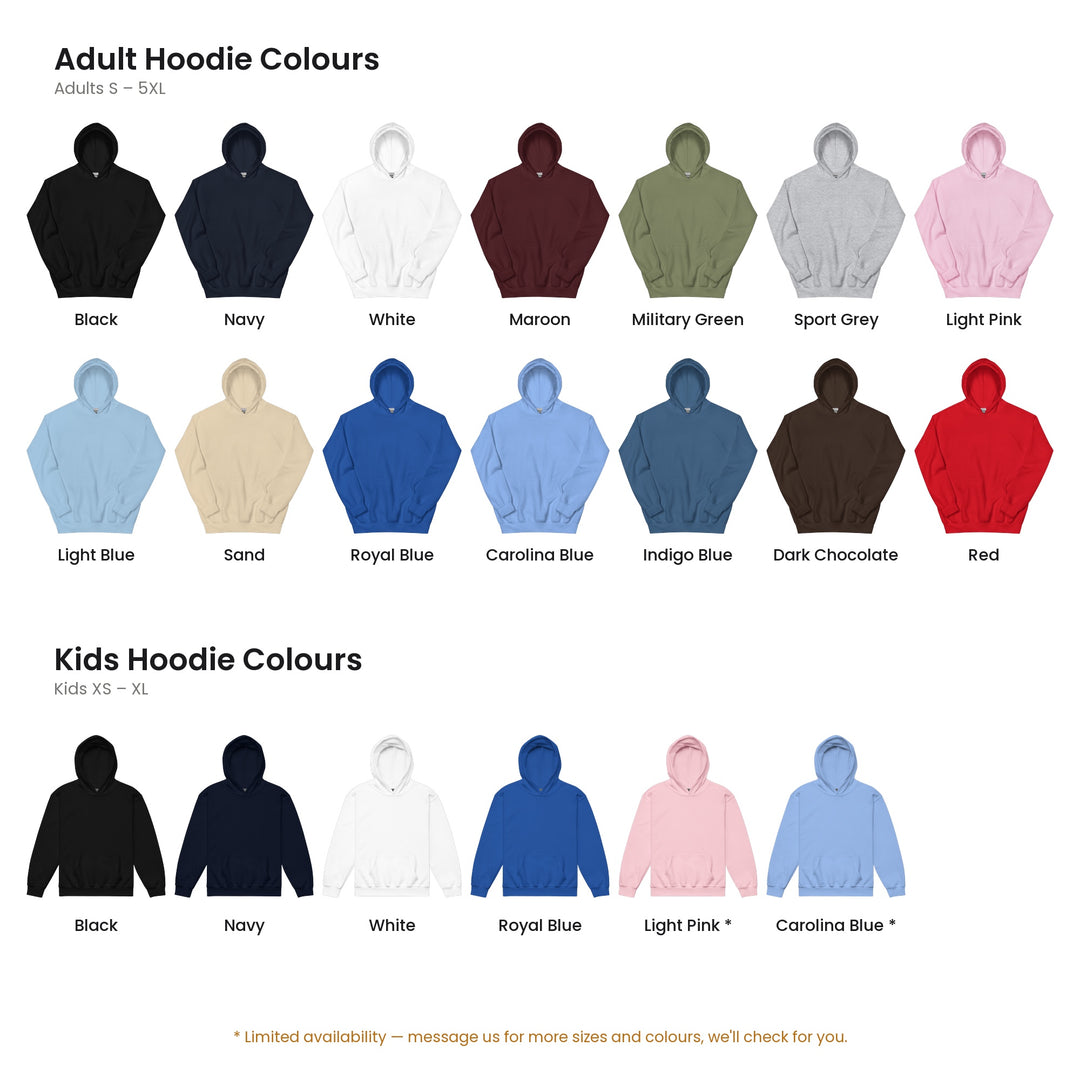 Hoodie colour chart: adult and kids colours