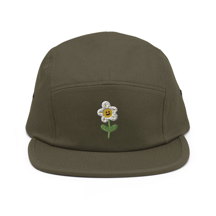Smiling Daisy Flower 5 Panel Camper Cap