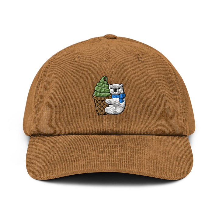Matcha Ice Cream Loving Polar Bear Corduroy Cap