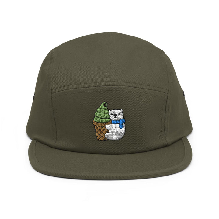 Matcha Ice Cream Loving Polar Bear 5 Panel Camper Cap