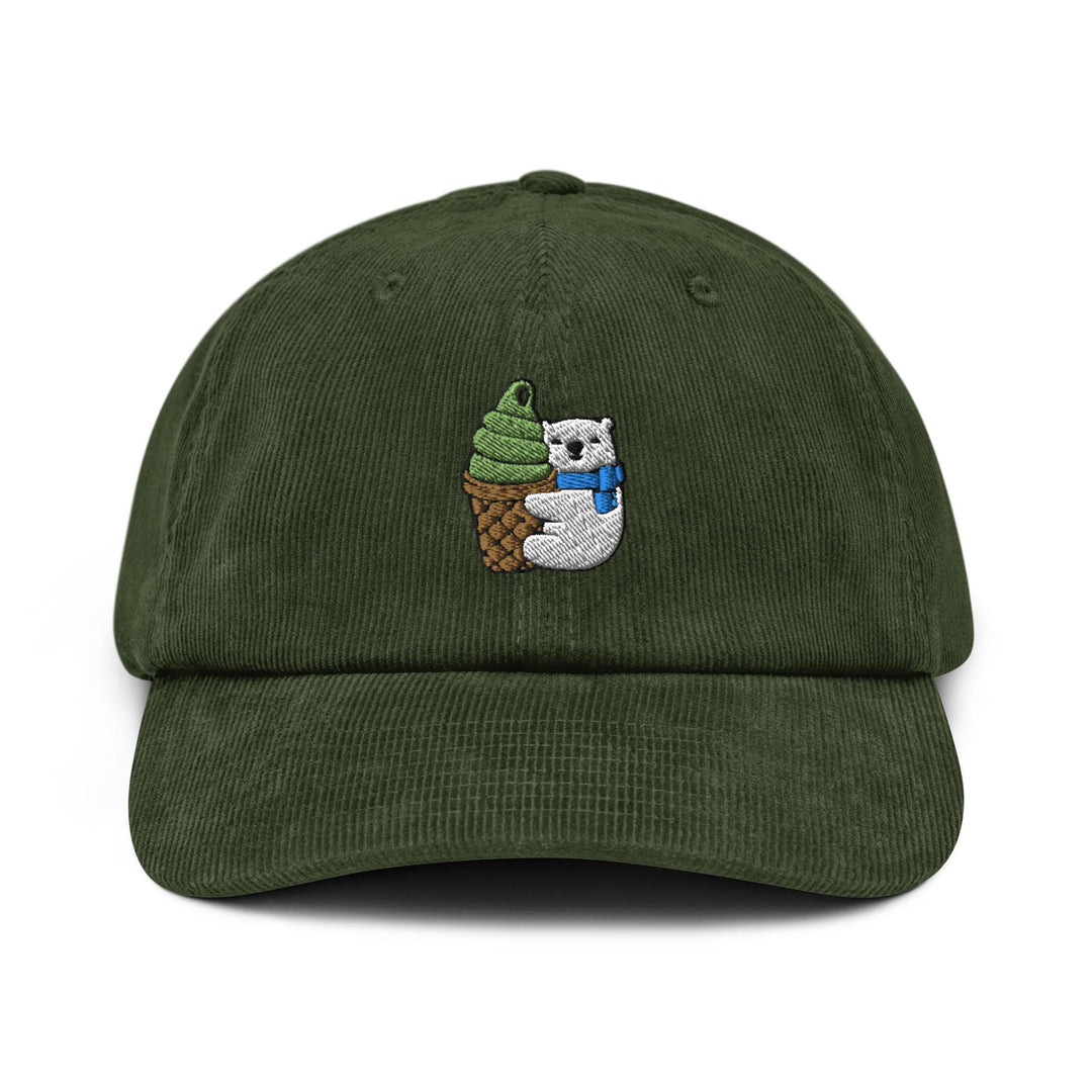 Matcha Ice Cream Loving Polar Bear Corduroy Cap