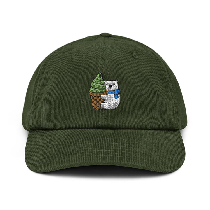 Matcha Ice Cream Loving Polar Bear Corduroy Cap