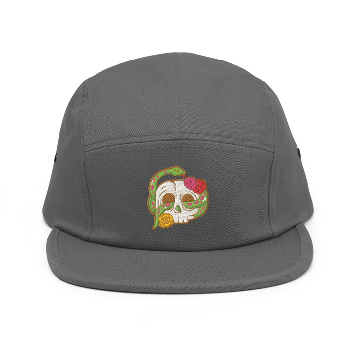 Skull Snake and Roses 5 Panel Camper Cap