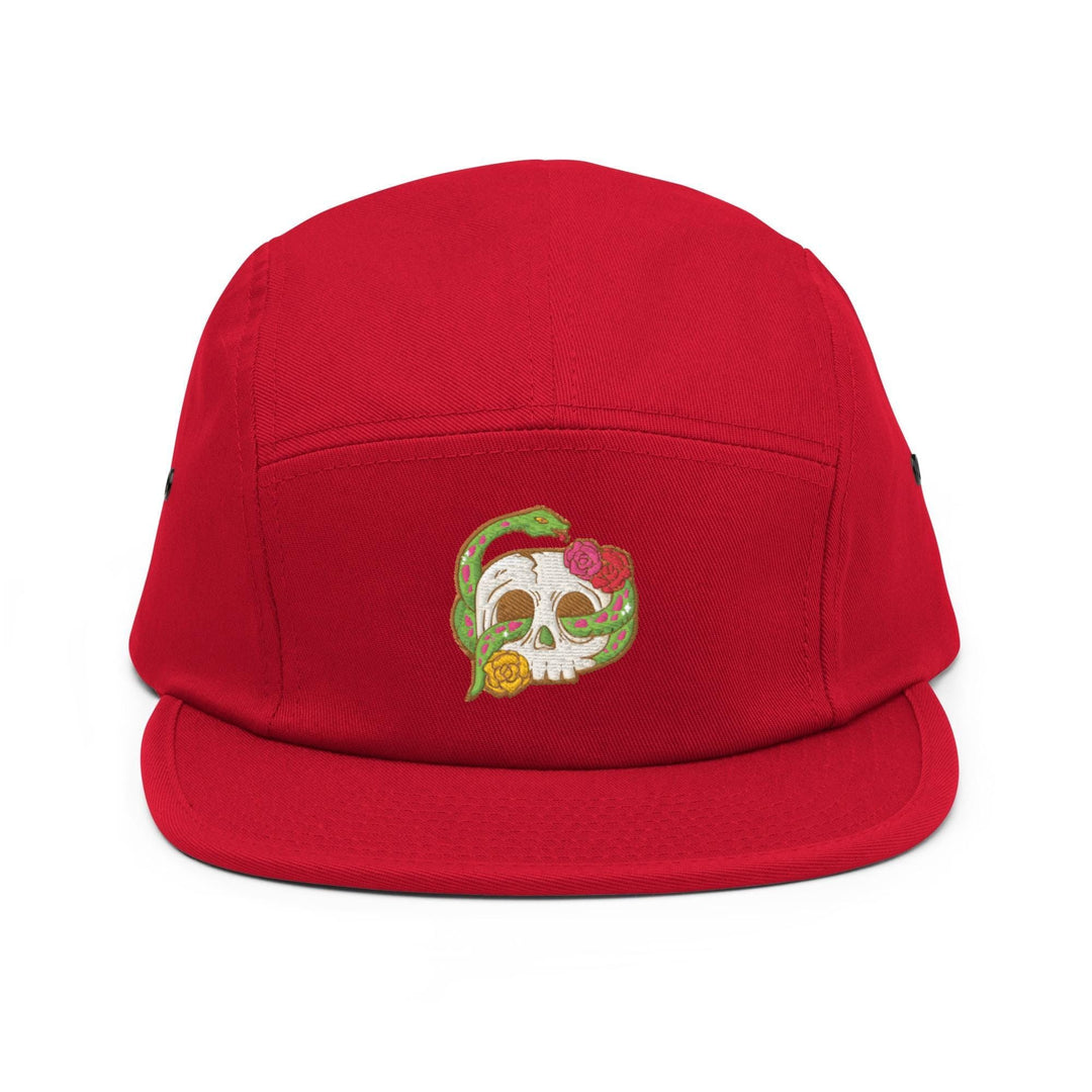 Skull Snake and Roses 5 Panel Camper Cap