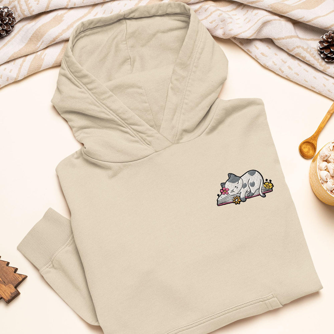 Sleepy Cat on Book Hoodie