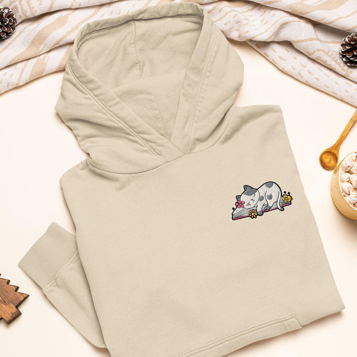 Sleepy Cat on Book Hoodie