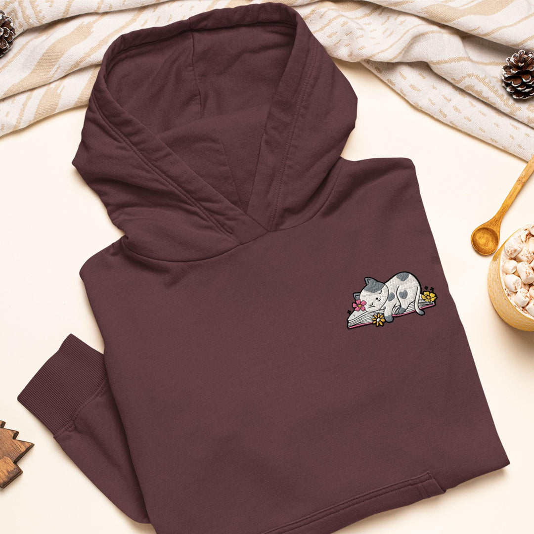 Sleepy Cat on Book Hoodie