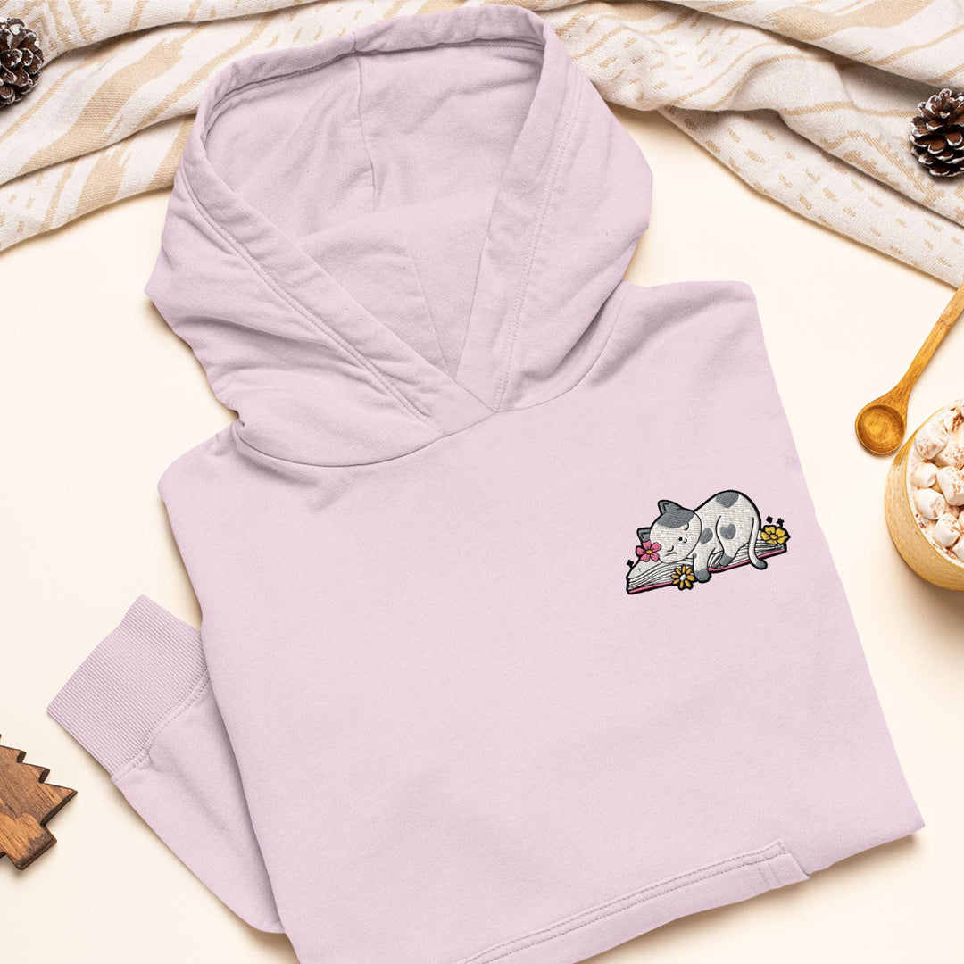 Sleepy Cat on Book Hoodie