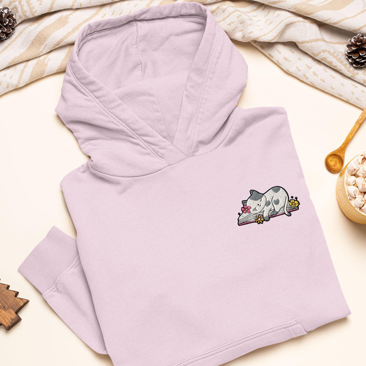 Sleepy Cat on Book Hoodie