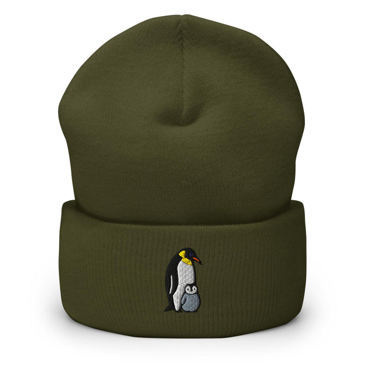 Emperor Penguin with Chick Embroidered Cuffed Beanie: Cozy Unisex Winter Cap