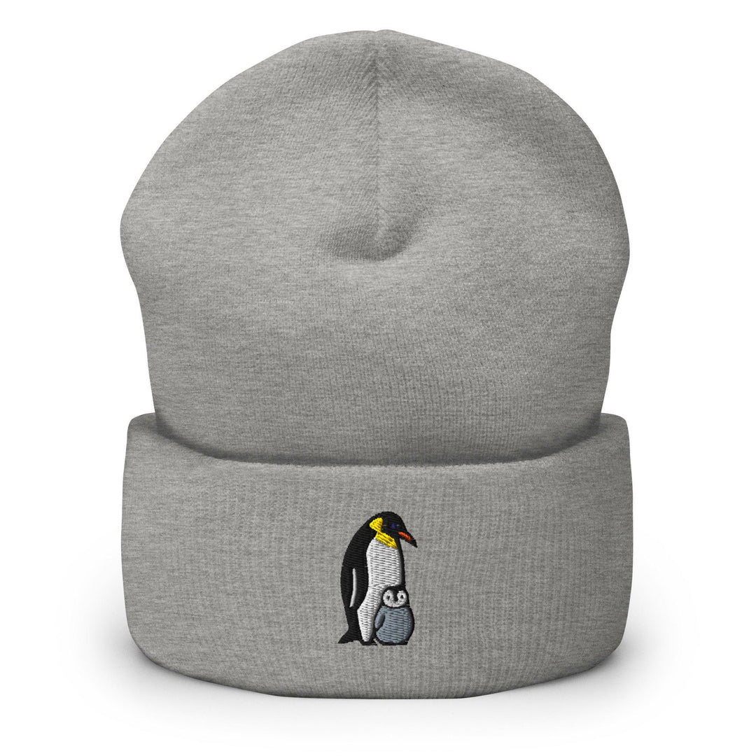 Emperor Penguin with Chick Embroidered Cuffed Beanie: Cozy Unisex Winter Cap