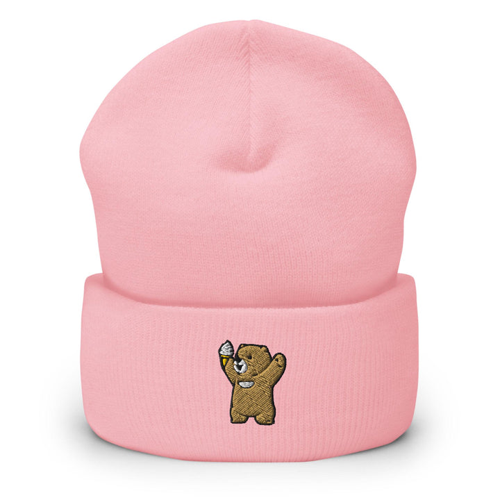 Cheerful Ice Cream Bear Embroidered Cuffed Beanie: Cozy Unisex Winter Cap