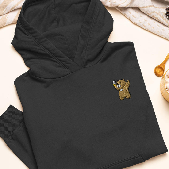 Cheerful Ice Cream Bear Embroidered Hoodie: Heavy Blend Cotton-Poly, Unisex Fit