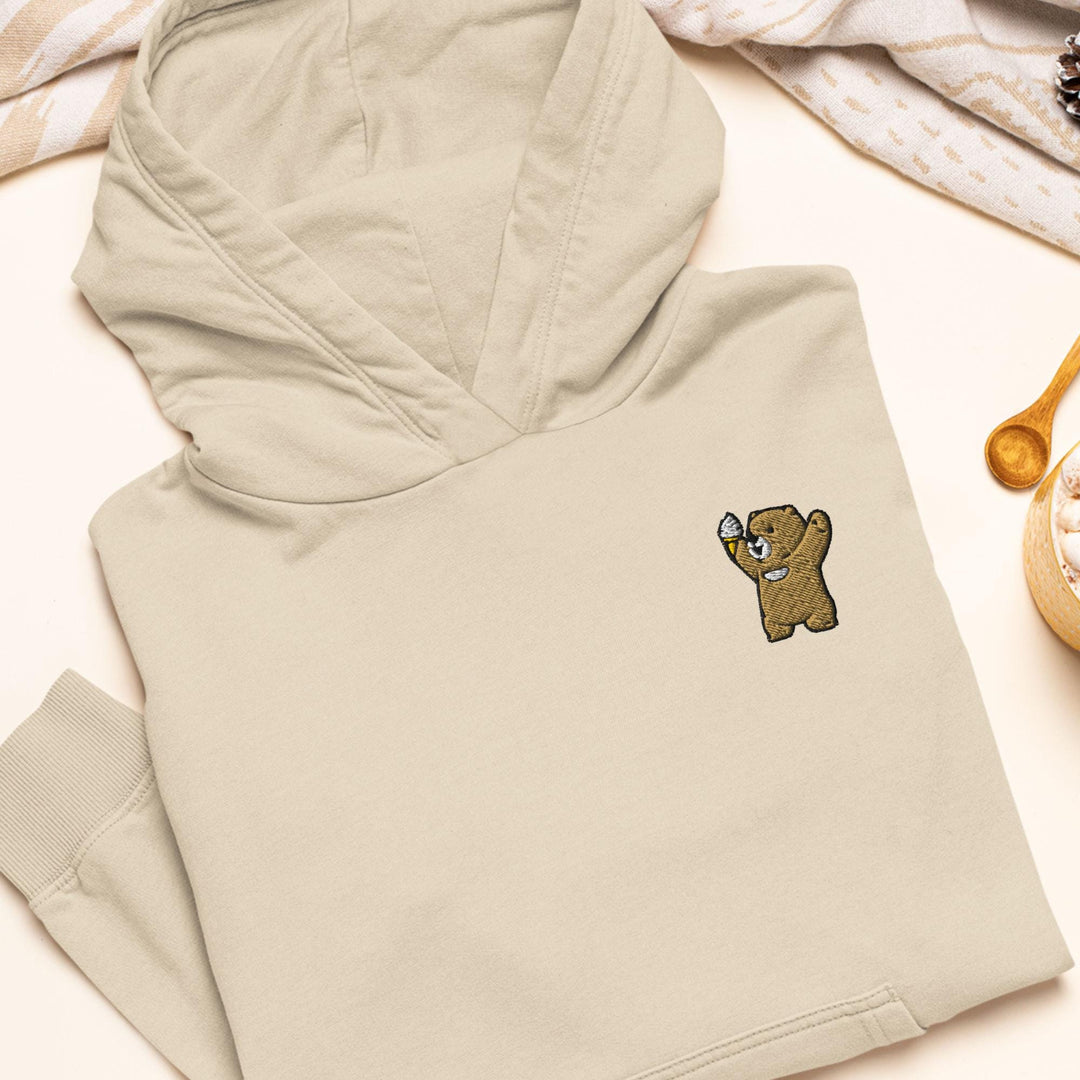 Cheerful Ice Cream Bear Embroidered Hoodie: Heavy Blend Cotton-Poly, Unisex Fit