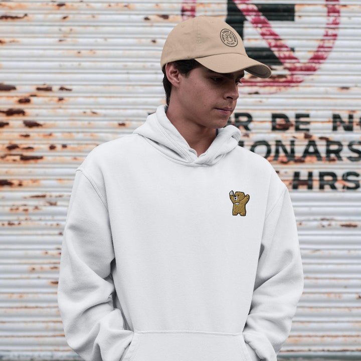 Cheerful Ice Cream Bear Embroidered Hoodie: Heavy Blend Cotton-Poly, Unisex Fit