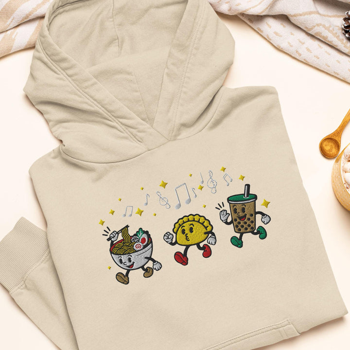 Ramen, Dumpling &amp; Boba Parade Embroidered Hoodie: Heavy Blend Cotton-Poly, Unisex Fit